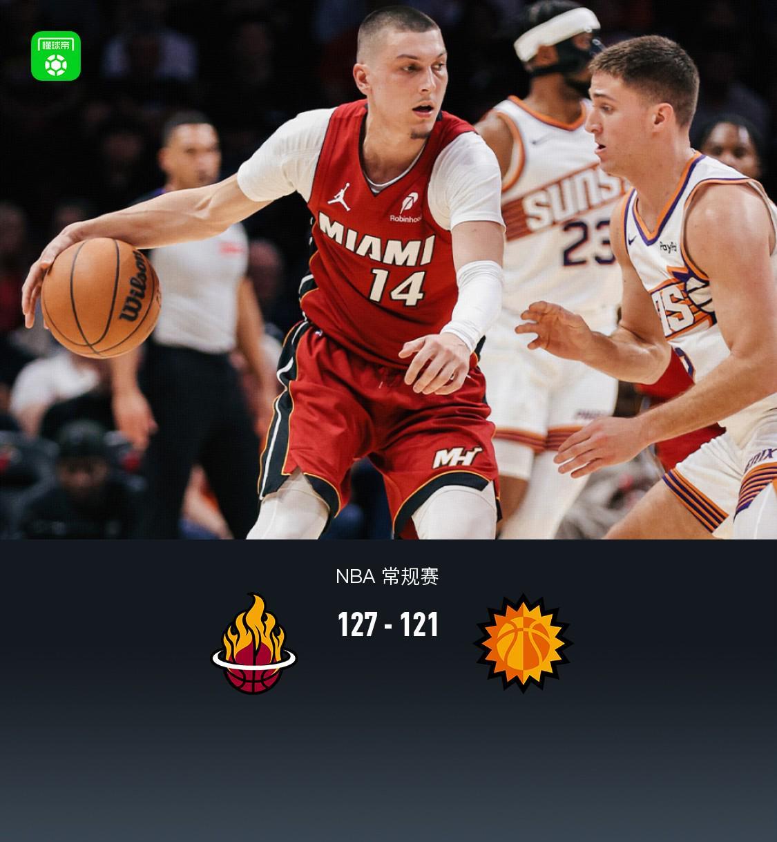 热火127-121拒绝太阳逆转，阿德巴约29+9，鲍威尔27分